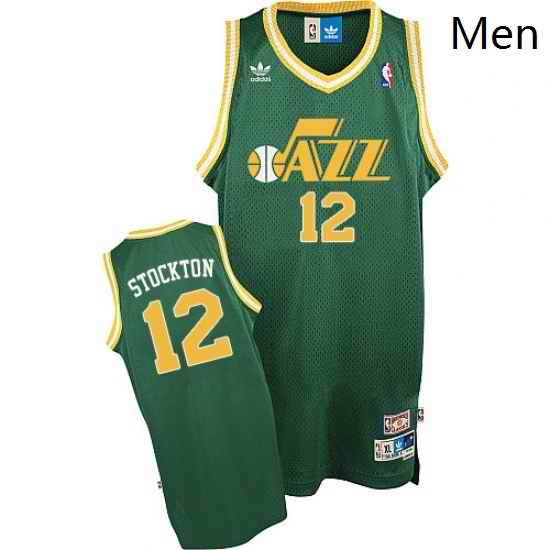 Mens Adidas Utah Jazz 12 John Stockton Swingman Green Throwback NBA Jersey